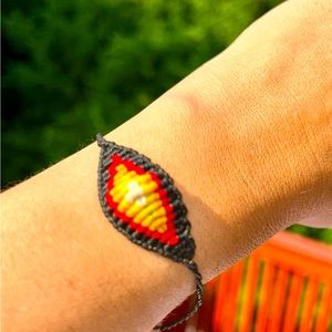 Macrame Evil Eye Artisanal Red Yellow Made In Patagonia One of a Kind